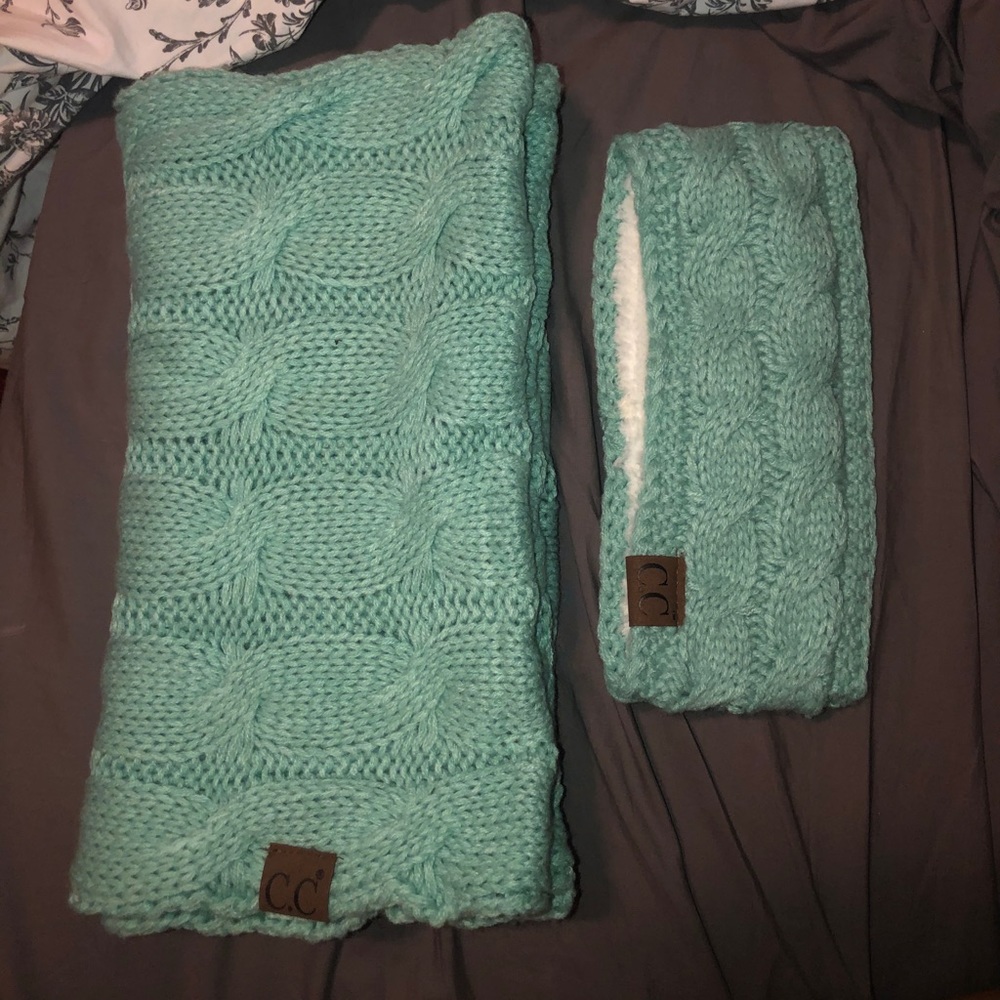 Matching cable knit Infinity scarf & head wrap